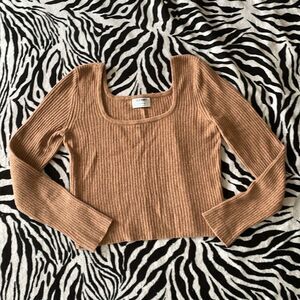 Old navy women’s long sleeve soft ribbed top brown sweater blouse size medium